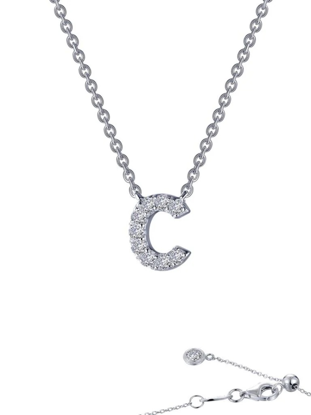 Pavé C Initial Necklace in Silver
